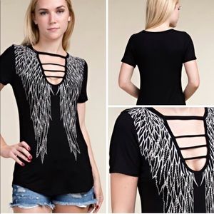 Vocal Apparel Wing Print Black Top Stones Strap